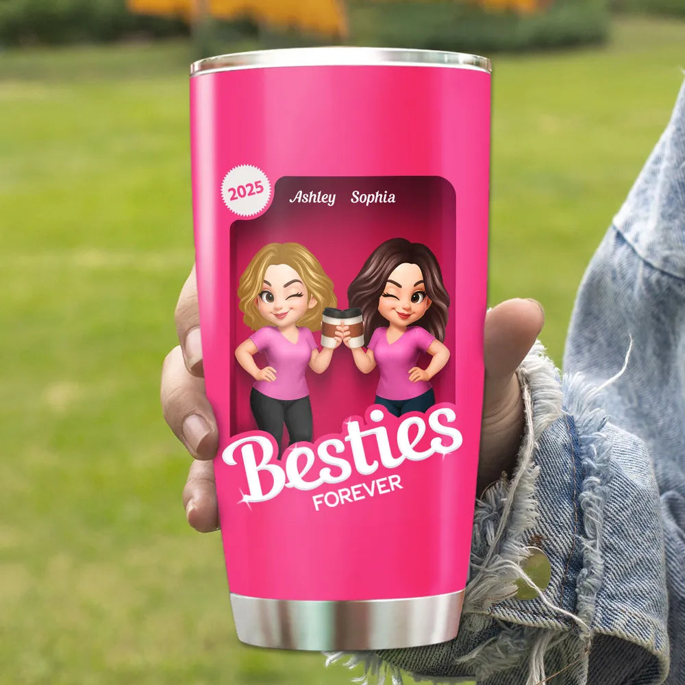 Besties Partner In Crime Pink 3D Effect Action Figure Personalized Tumbler