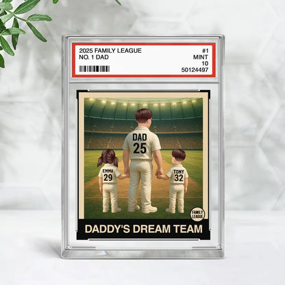 Cricket No. 1 Dad Man & Kids Trading Card Style Personalised Acrylic Block Plaque