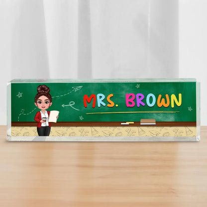 Teacher Green Board Pattern Personalized Acrylic Desk Name Plate, Back To School Gift For Teacher