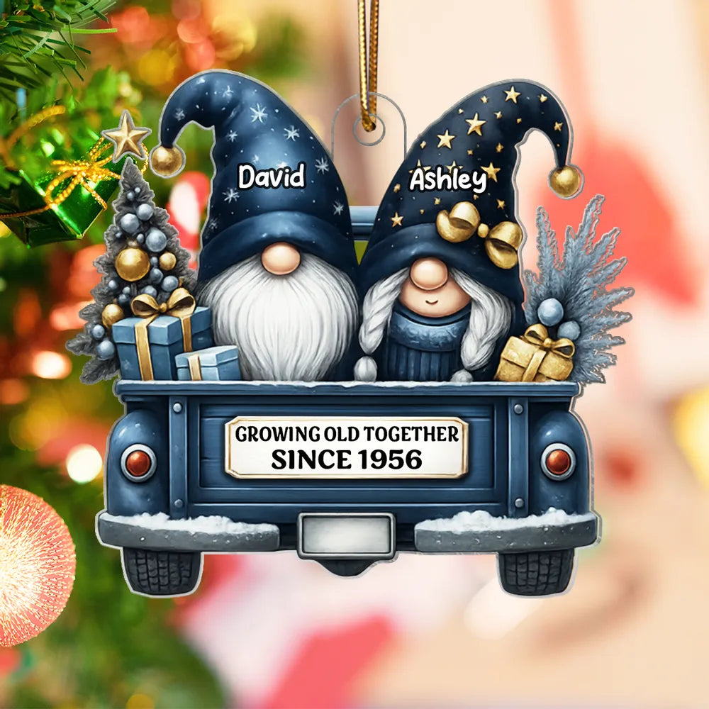 Gnome Couple Growing Old Together Personalized Acrylic Christmas Ornament, Gift for Couple, Christmas Keepsake