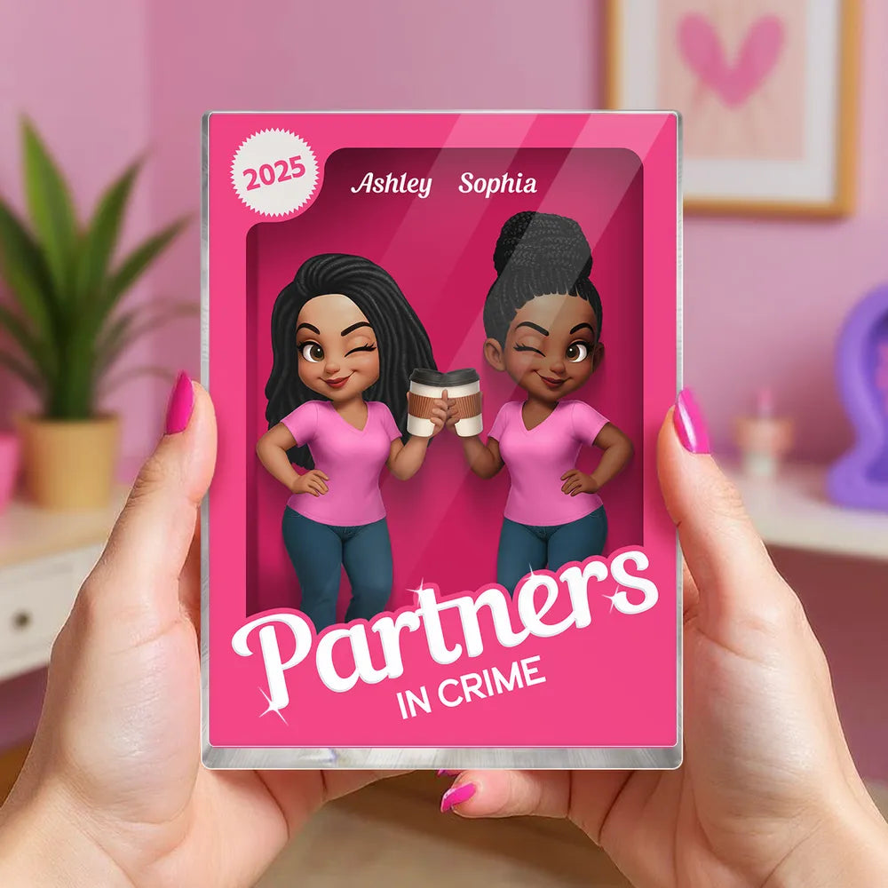 Besties Forever Pink 3D Effect Action Figure Personalized Acrylic Block, Meaningful Gift For Best Friend