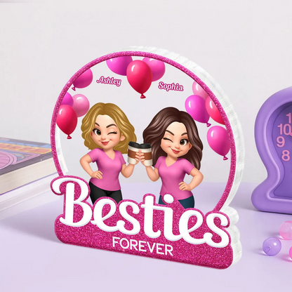Besties Sisters Partners In Crime Pink Balloons Personalized Acrylic Block