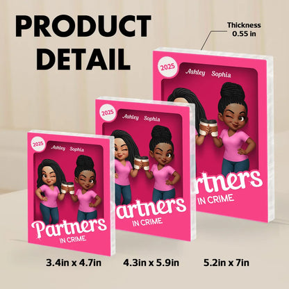 Besties Forever Pink 3D Effect Action Figure Personalized Acrylic Block, Meaningful Gift For Best Friend