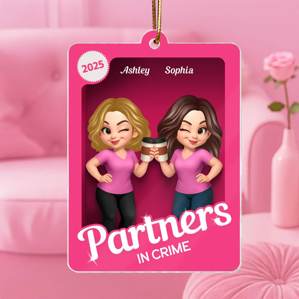 Besties Sisters 3D Effect Pink Toy Box Personalized Acrylic Ornament, Gift for Besties, Best Friends