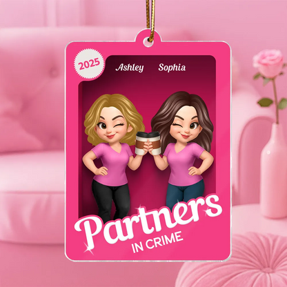 Besties Sisters 3D Effect Pink Toy Box Personalized Acrylic Ornament, Gift for Besties, Best Friends