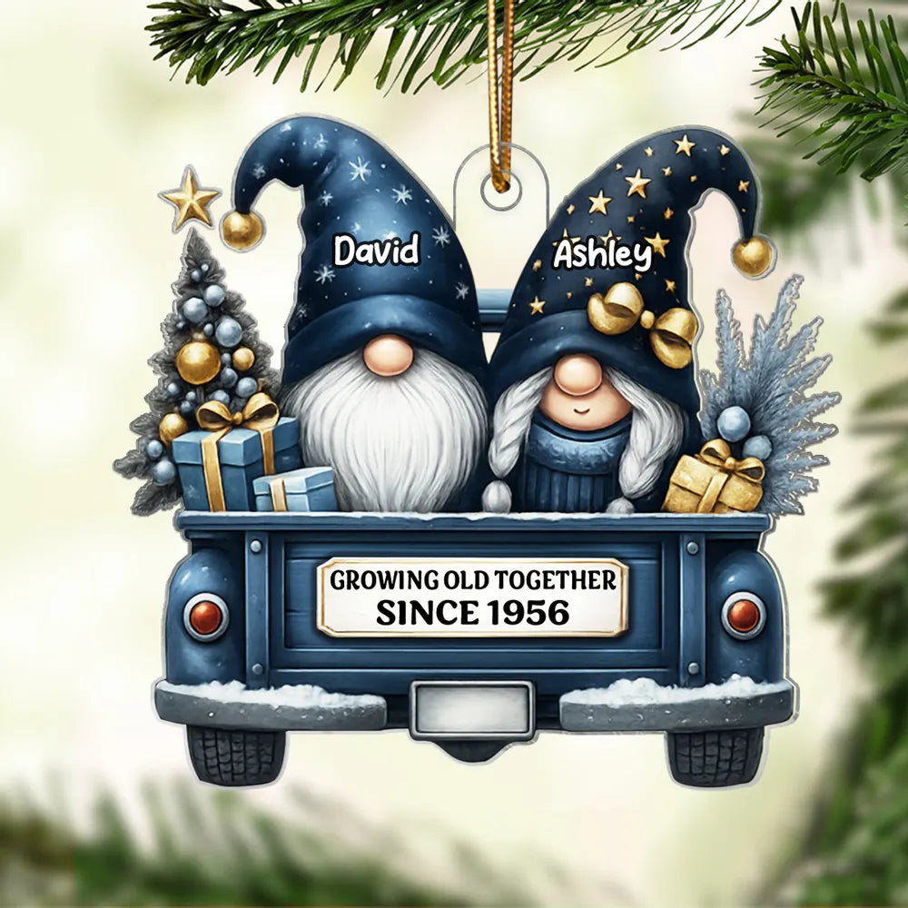 Gnome Couple Growing Old Together Personalized Acrylic Christmas Ornament, Gift for Couple, Christmas Keepsake