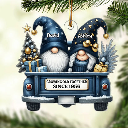 Gnome Couple Growing Old Together Personalized Acrylic Christmas Ornament, Gift for Couple, Christmas Keepsake