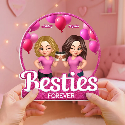 Besties Sisters Partners In Crime Pink Balloons Personalized Acrylic Block