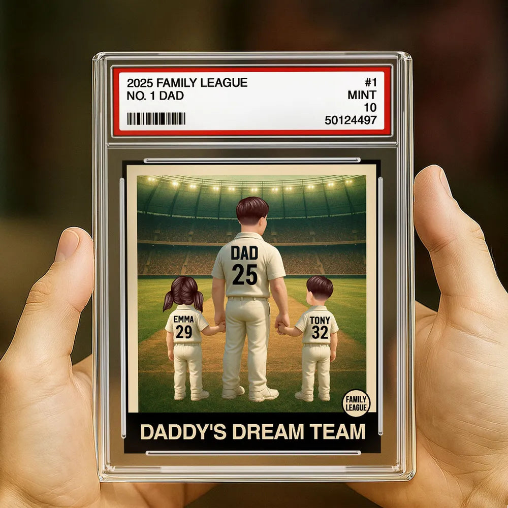 Cricket No. 1 Dad Man & Kids Trading Card Style Personalised Acrylic Block Plaque