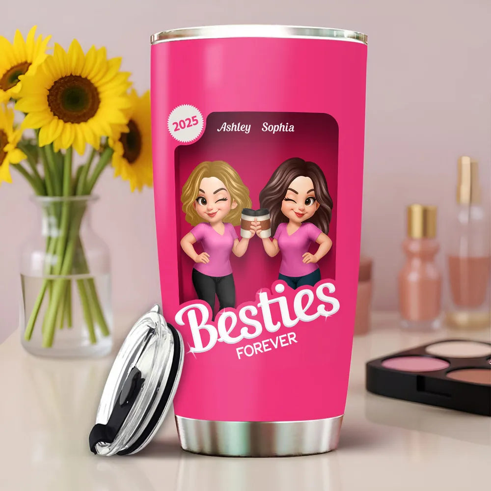 Besties Partner In Crime Pink 3D Effect Action Figure Personalized Tumbler