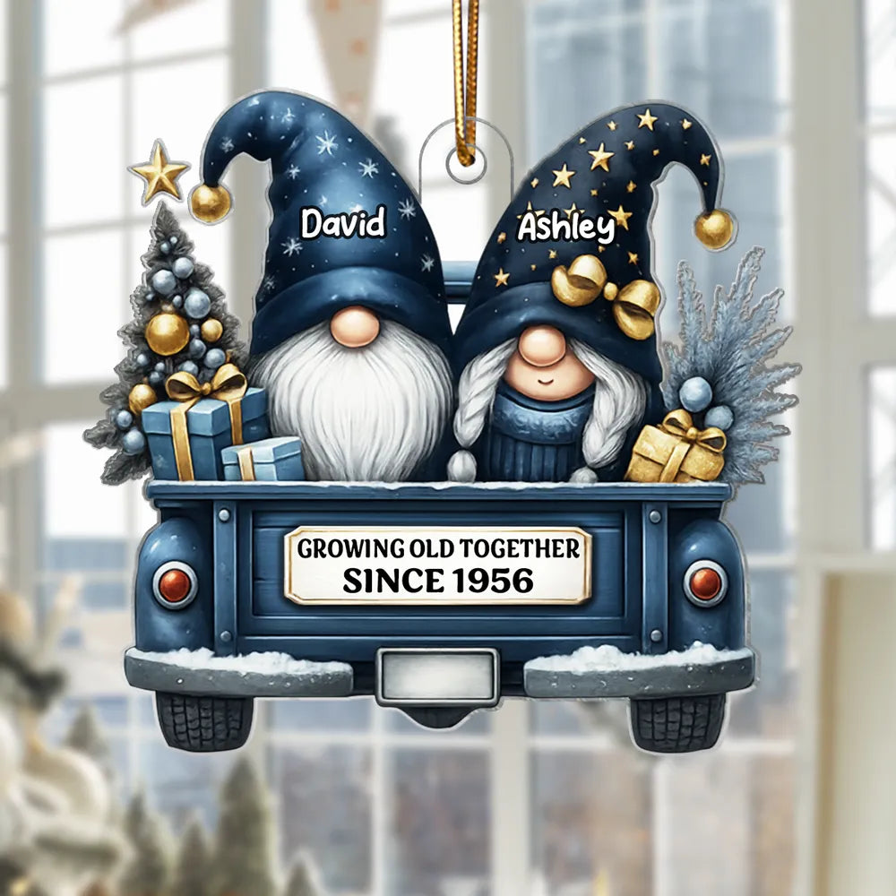 Gnome Couple Growing Old Together Personalized Acrylic Christmas Ornament, Gift for Couple, Christmas Keepsake