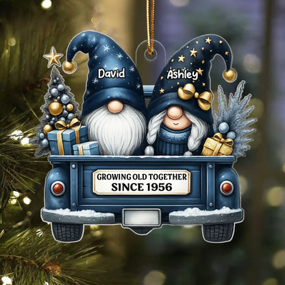 Gnome Couple Growing Old Together Personalized Acrylic Christmas Ornament, Gift for Couple, Christmas Keepsake