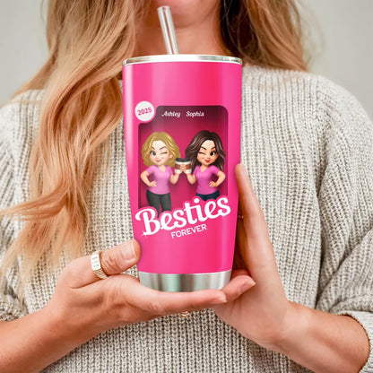 Besties Partner In Crime Pink 3D Effect Action Figure Personalized Tumbler