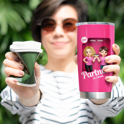 Besties Partner In Crime Pink 3D Effect Action Figure Personalized Tumbler
