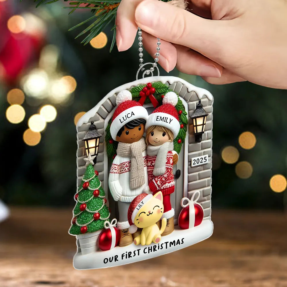 Personalized Farmhouse Couple Christmas Ornament with Optional Pet Dog Cat, Christmas Gift for Him, Gift for Her