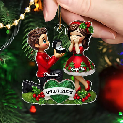 Marriage Proposal 3D Effect Ornament for Couples, Personalized Newly Engaged Gift, "She Said Yes!" Ornament