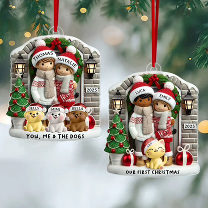 Personalized Farmhouse Couple Christmas Ornament with Optional Pet Dog Cat, Christmas Gift for Him, Gift for Her