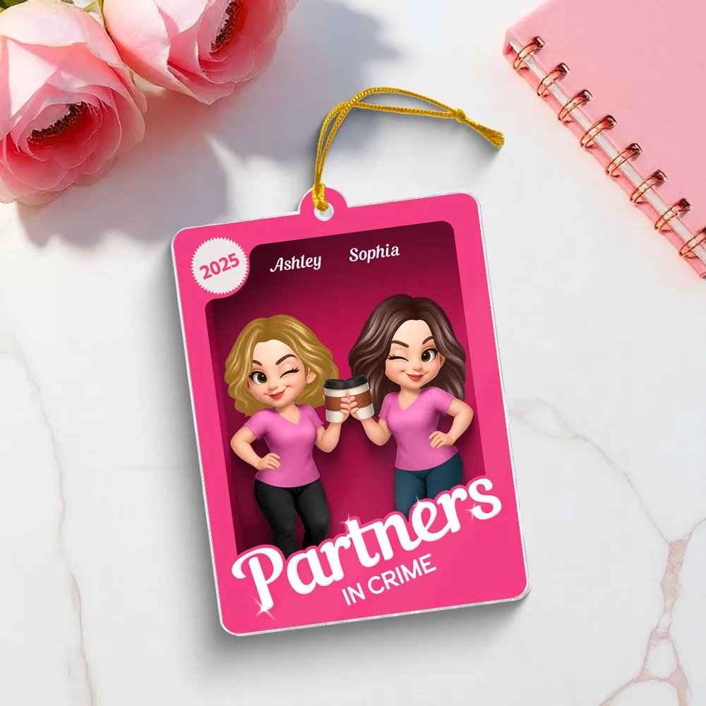 Besties Sisters 3D Effect Pink Toy Box Personalized Acrylic Ornament, Gift for Besties, Best Friends