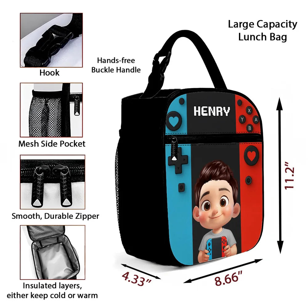 Personalized Insulated Lunch Box for Boys Girls, Game Lunch Bag for School