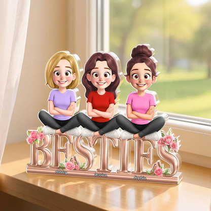 Besties Sisters Sitting On Text 3D Effect Personalized Acrylic Block Plaque