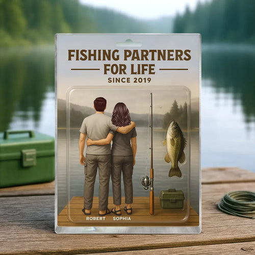 3D Effect Custom Figure Couple Fishing Partners For Life Personalized Rectangle Acrylic Block Plaque