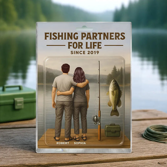 3D Effect Custom Figure Couple Fishing Partners For Life Personalized Rectangle Acrylic Block Plaque