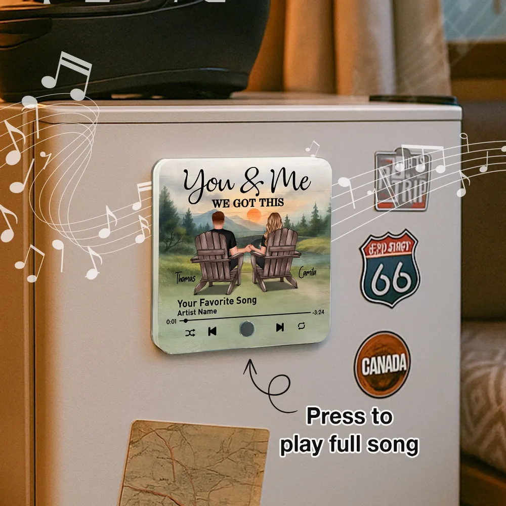 Retro Vintage Eternal Love Couple Mountain Landscape Personalized Music Fridge Magnet| Heartfelt Anniversary Gift, Wedding Gift, Birthday Gift For Him, For Her