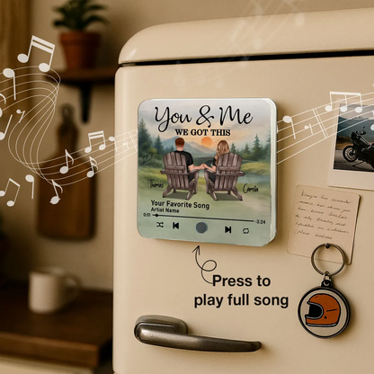 Retro Vintage Eternal Love Couple Mountain Landscape Personalized Music Fridge Magnet| Heartfelt Anniversary Gift, Wedding Gift, Birthday Gift For Him, For Her