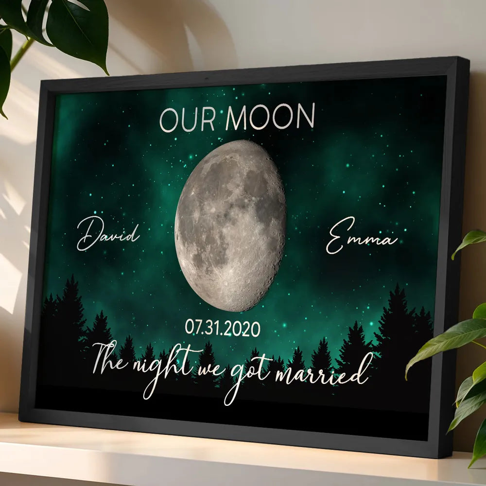 Galaxy Night Eternal Love Couple Custom Moon Phase Anniversary Date Personalized Poster| Anniversary Gift, Wedding Gift For Couple