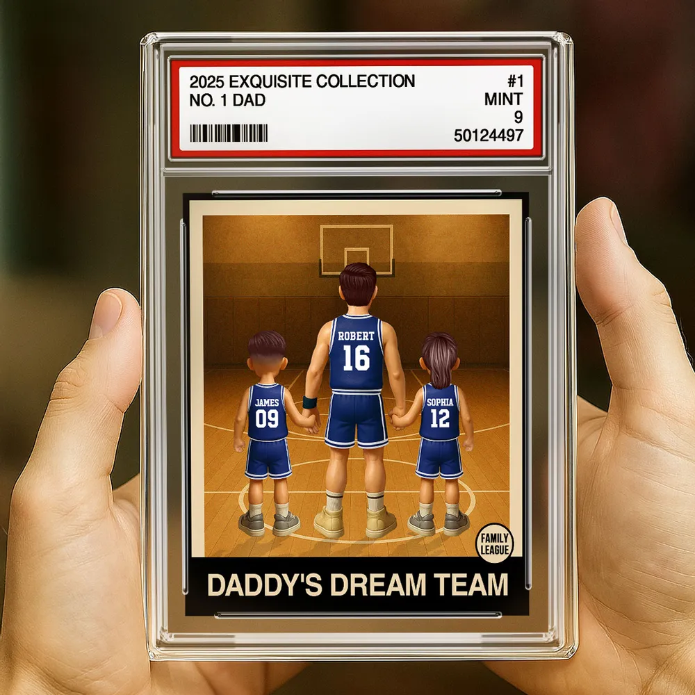 Basketball No. 1 Dad Man & Kids Trading Card Style Personalized Acrylic Block Plaque