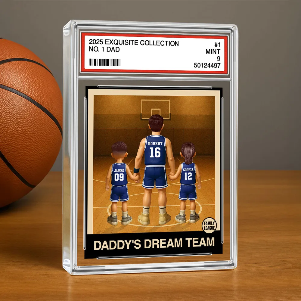 Basketball No. 1 Dad Man & Kids Trading Card Style Personalized Acrylic Block Plaque