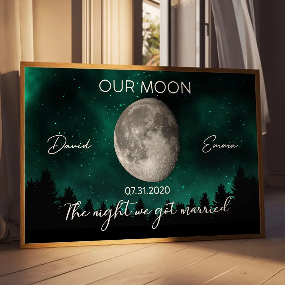 Galaxy Night Eternal Love Couple Custom Moon Phase Anniversary Date Personalized Poster| Anniversary Gift, Wedding Gift For Couple