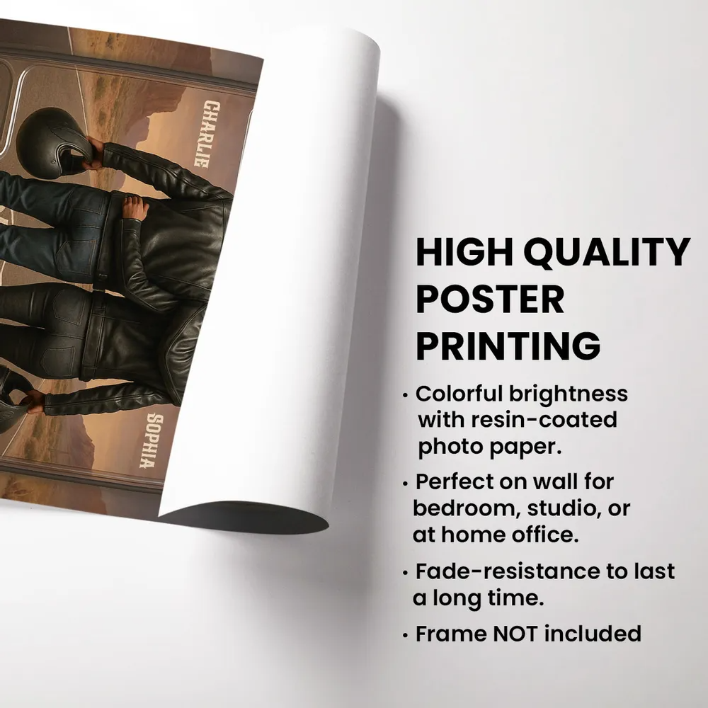 3D Effect Custom Figure Couple Bikers Riding Partners For Life Personalized Poster| Heartfelt Gift For Bikers