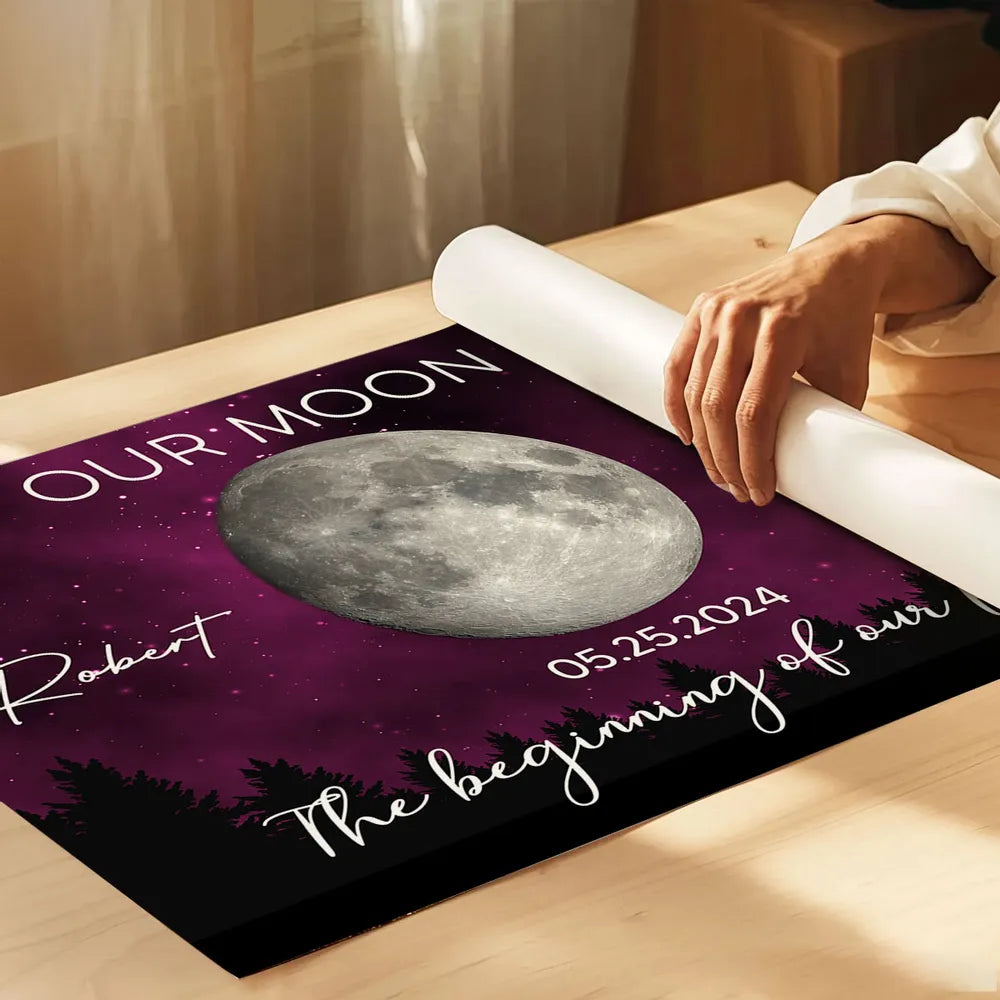 Galaxy Night Eternal Love Couple Custom Moon Phase Anniversary Date Personalized Poster| Anniversary Gift, Wedding Gift For Couple