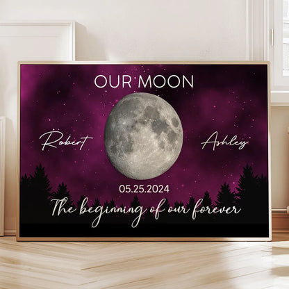 Galaxy Night Eternal Love Couple Custom Moon Phase Anniversary Date Personalized Poster| Anniversary Gift, Wedding Gift For Couple