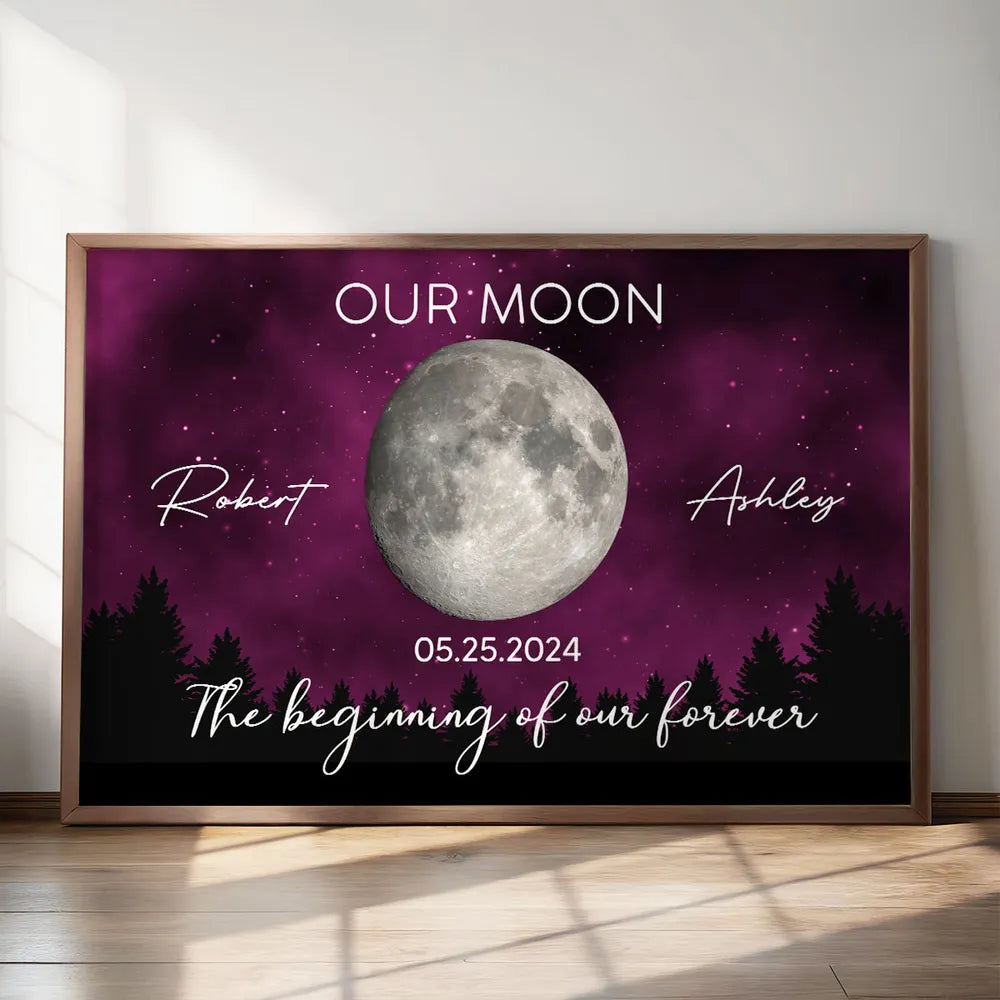 Galaxy Night Eternal Love Couple Custom Moon Phase Anniversary Date Personalized Poster| Anniversary Gift, Wedding Gift For Couple
