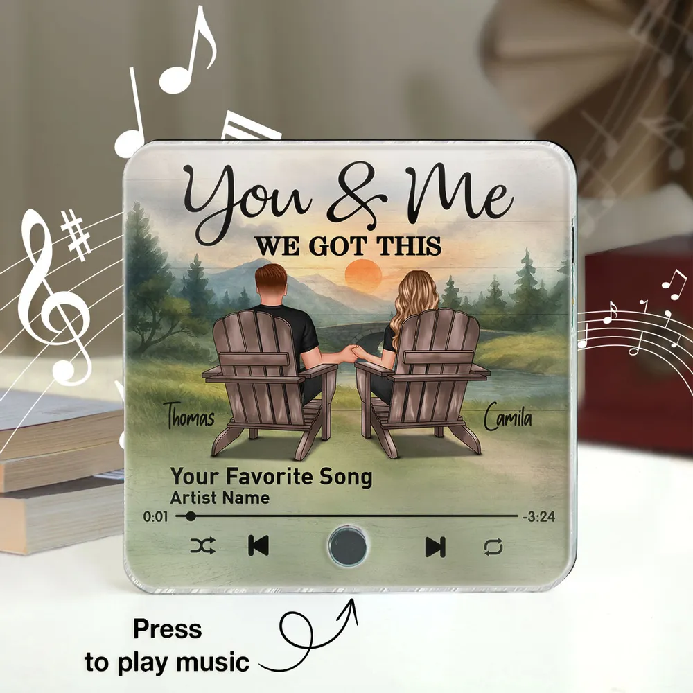 Retro Vintage Eternal Love Couple Mountain Landscape Personalized Music Fridge Magnet| Heartfelt Anniversary Gift, Wedding Gift, Birthday Gift For Him, For Her