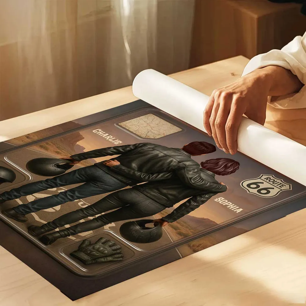 3D Effect Custom Figure Couple Bikers Riding Partners For Life Personalized Poster| Heartfelt Gift For Bikers