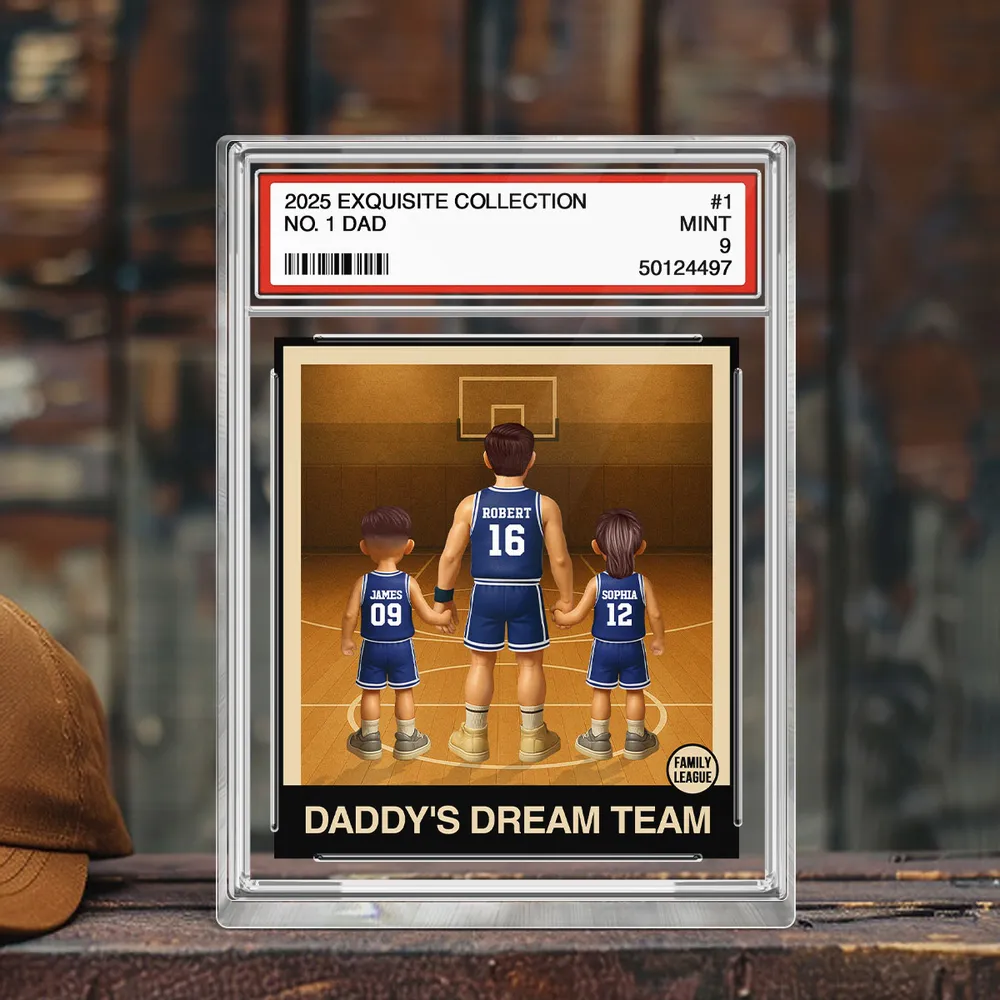 Basketball No. 1 Dad Man & Kids Trading Card Style Personalized Acrylic Block Plaque