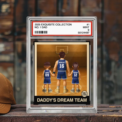 Basketball No. 1 Dad Man & Kids Trading Card Style Personalized Acrylic Block Plaque