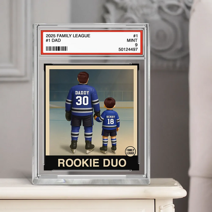 Hockey No. 1 Dad Man & Kids Trading Card Style Personalized Acrylic Block Plaque