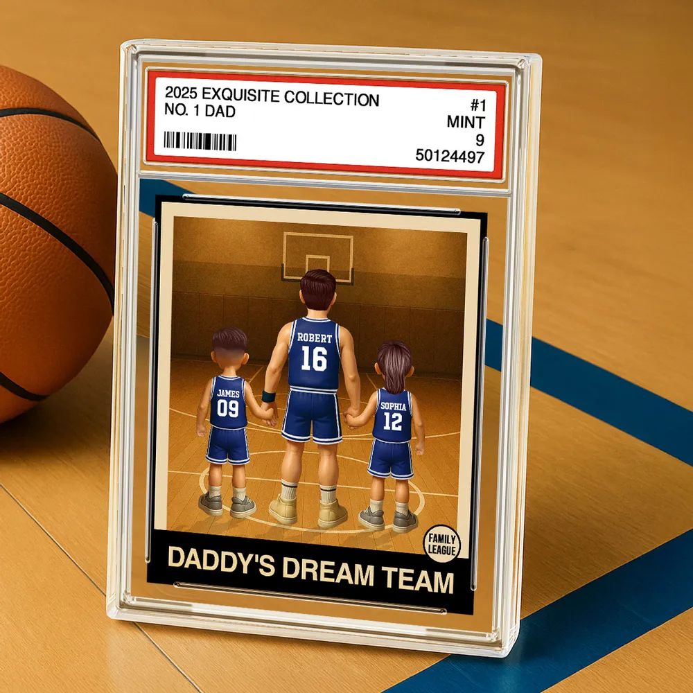 Basketball No. 1 Dad Man & Kids Trading Card Style Personalized Acrylic Block Plaque