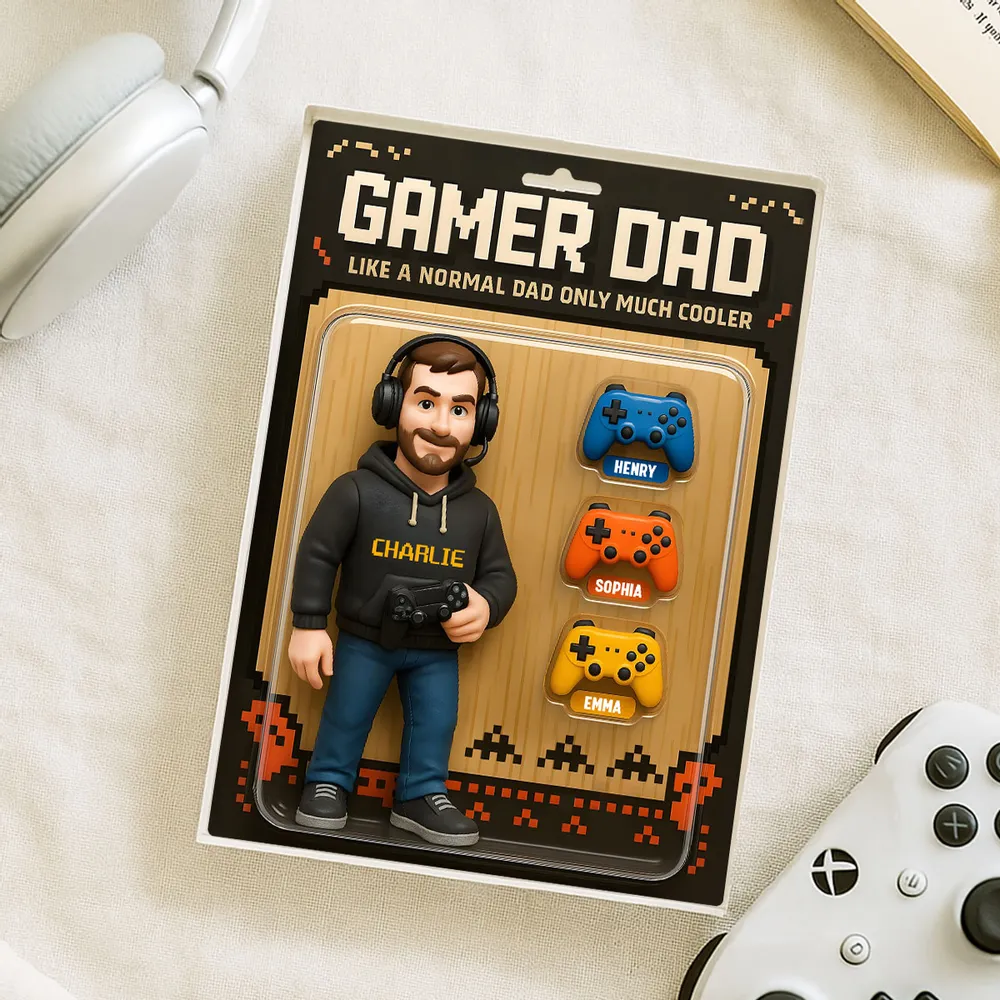 Gamer Dad Cooler 3D Effect Custom Action Figure Personalized Acrylic Block Plaque, Father's Day Gift for Gamer Dad, Gift for Husband