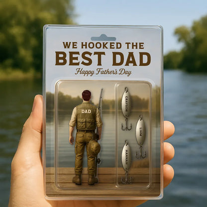 We Hooked The Best Dad Fishing With Kids' Names Custom Figure Personalized Acrylic Block Plaque, Perfect Father's Day Gift For Husband, For Dad, Fishing Lover