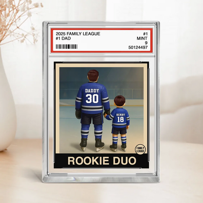 Hockey No. 1 Dad Man & Kids Trading Card Style Personalized Acrylic Block Plaque