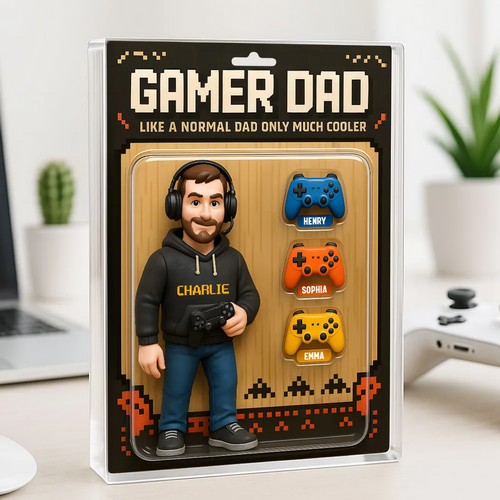 Gamer Dad Cooler 3D Effect Custom Action Figure Personalized Acrylic Block Plaque, Father's Day Gift for Gamer Dad, Gift for Husband