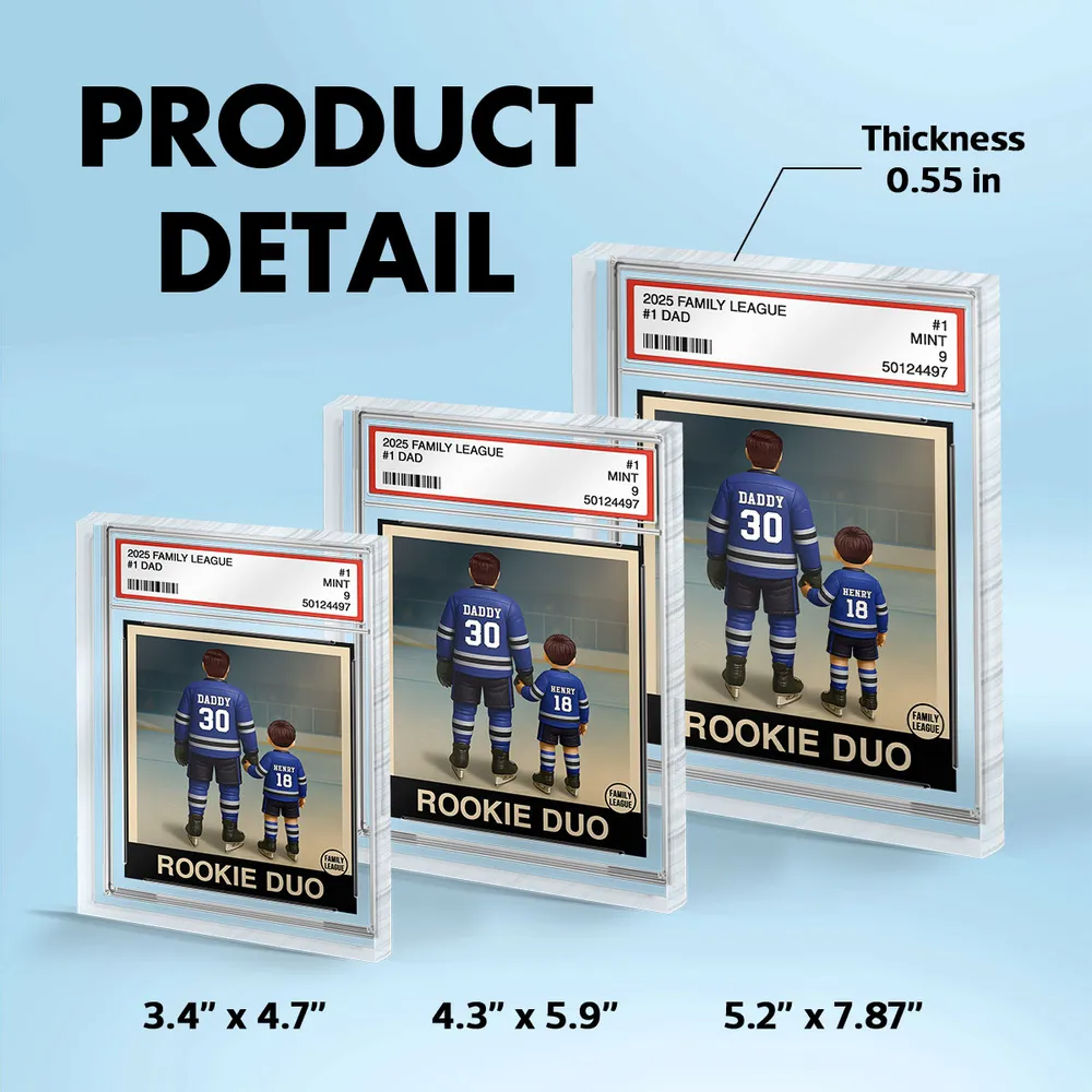 Hockey No. 1 Dad Man & Kids Trading Card Style Personalized Acrylic Block Plaque