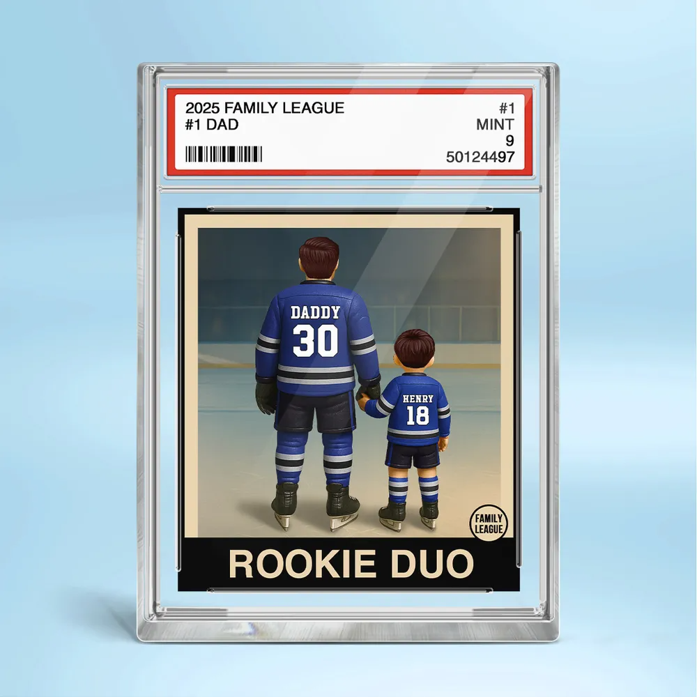 Hockey No. 1 Dad Man & Kids Trading Card Style Personalized Acrylic Block Plaque