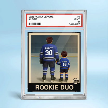 Hockey No. 1 Dad Man & Kids Trading Card Style Personalized Acrylic Block Plaque