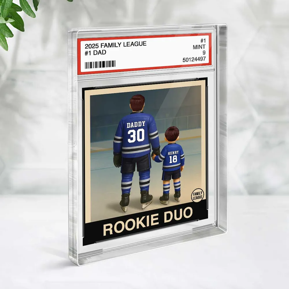 Hockey No. 1 Dad Man & Kids Trading Card Style Personalized Acrylic Block Plaque